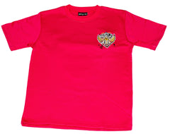 Red t-shirt with a logo on a white background