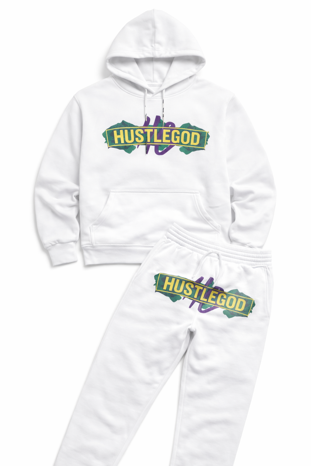 White HGC Jogger Set Mardi Gras Edition