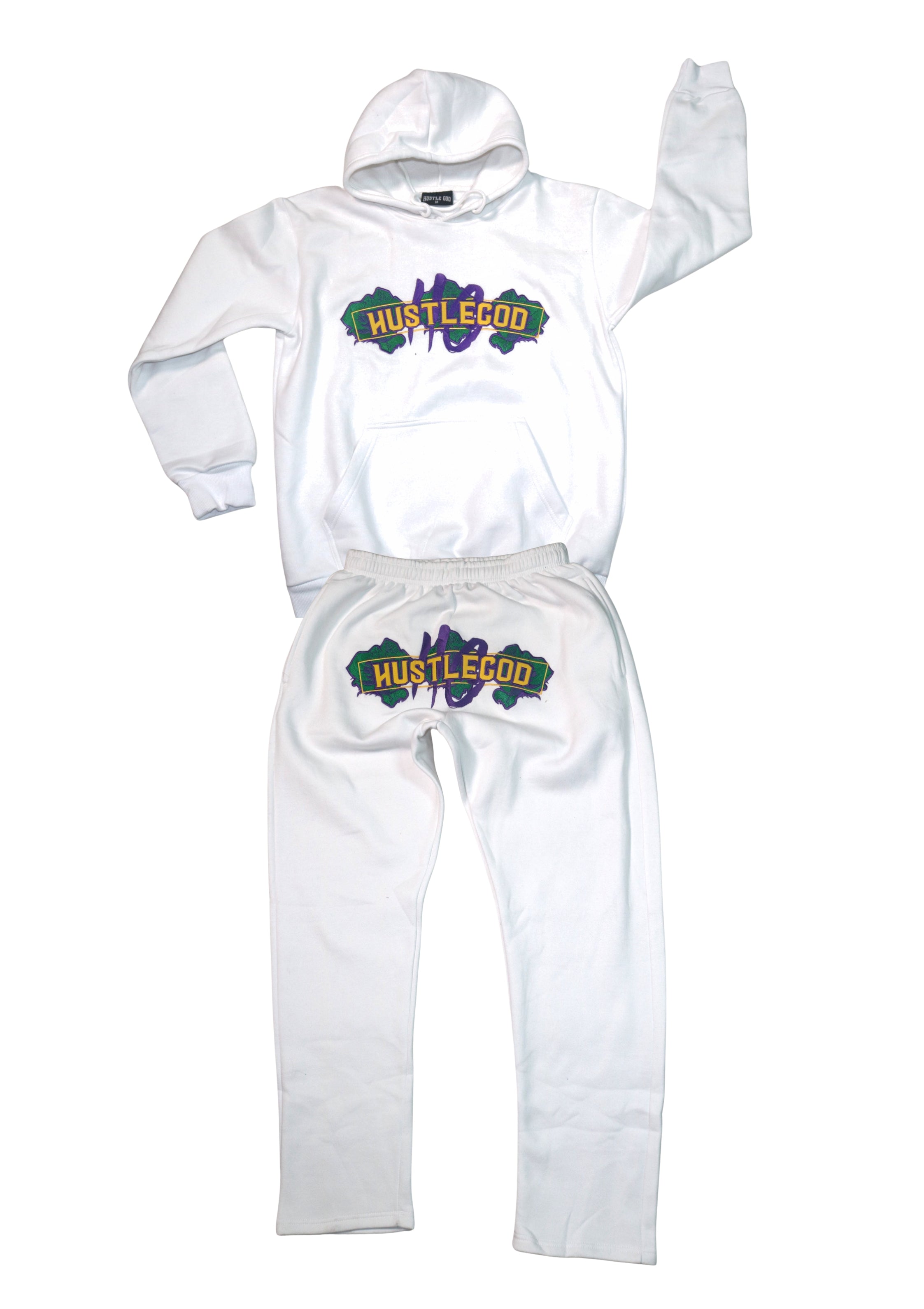 White HGC Jogger Set Mardi Gras Edition