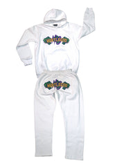 White HGC Jogger Set Mardi Gras Edition